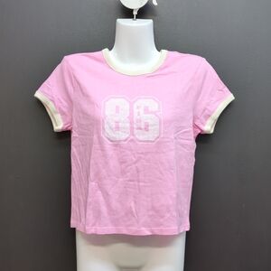 Victoria's Secret PINK Retro Cotton Graphic Tee with White Trim Small Pink
